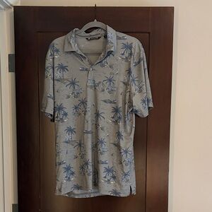 TravisMathew Light Blue Palm-Print Polo